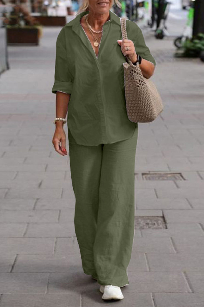 Laura | Casual Street Solid Solid Color Turndown Collar Long Sleeve Two Pieces