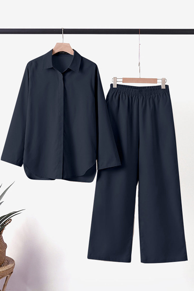 Laura | Casual Street Solid Solid Color Turndown Collar Long Sleeve Two Pieces