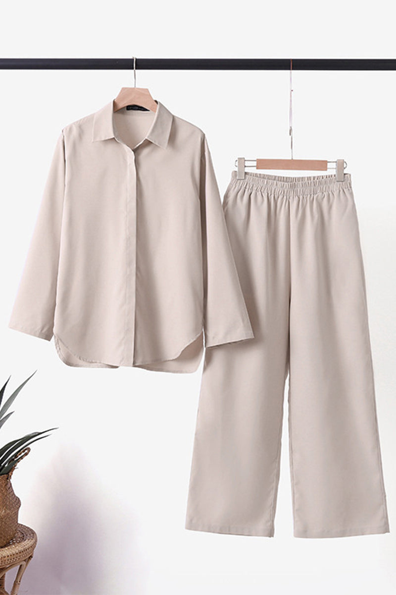 Laura | Casual Street Solid Solid Color Turndown Collar Long Sleeve Two Pieces
