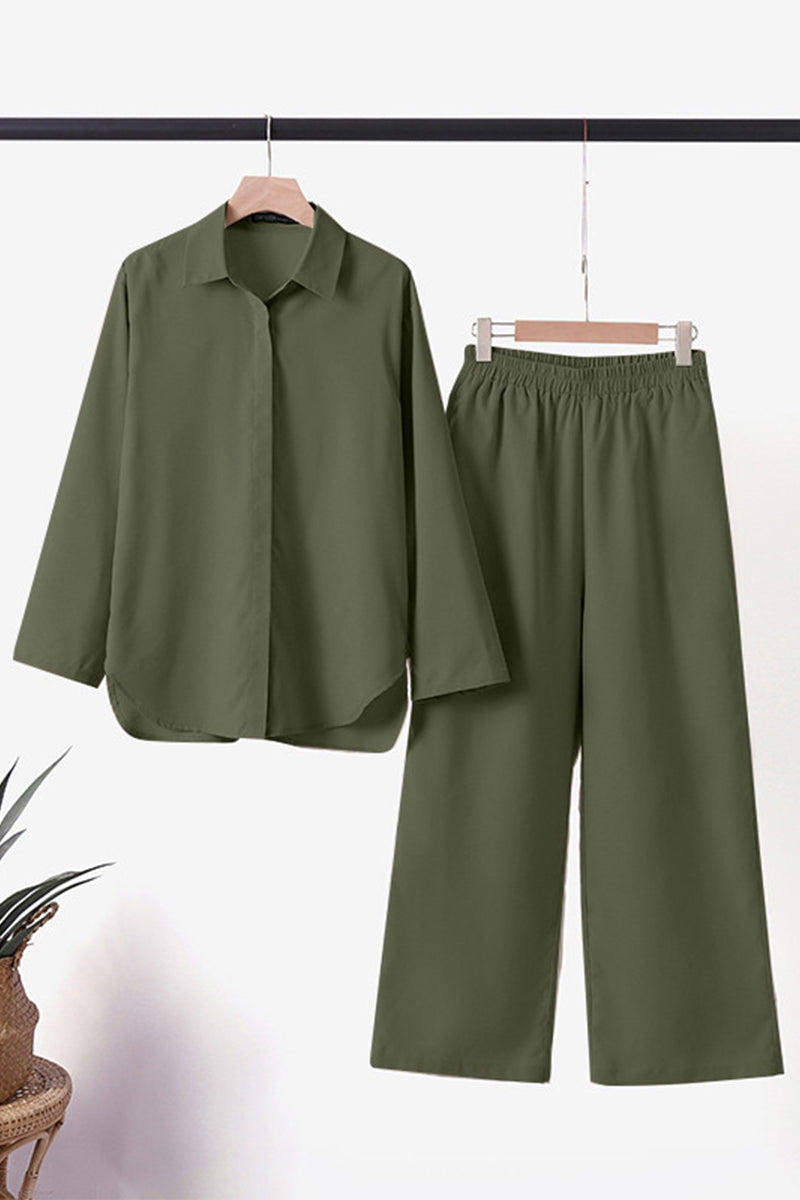 Laura | Casual Street Solid Solid Color Turndown Collar Long Sleeve Two Pieces