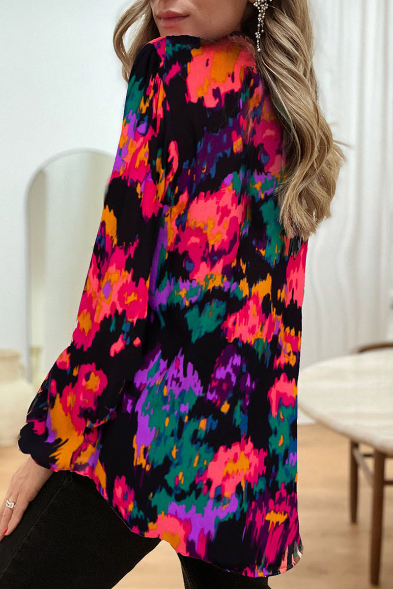 Lorena | Elegant printed patchwork V-neck tops for work