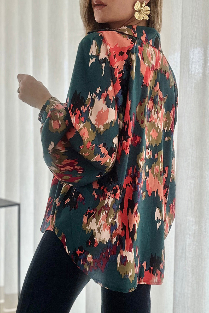 Lorena | Elegant printed patchwork V-neck tops for work