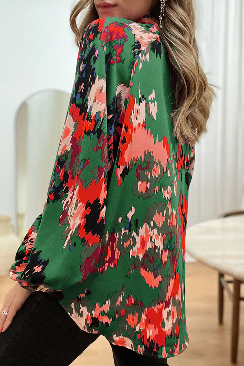 Lorena | Elegant printed patchwork V-neck tops for work