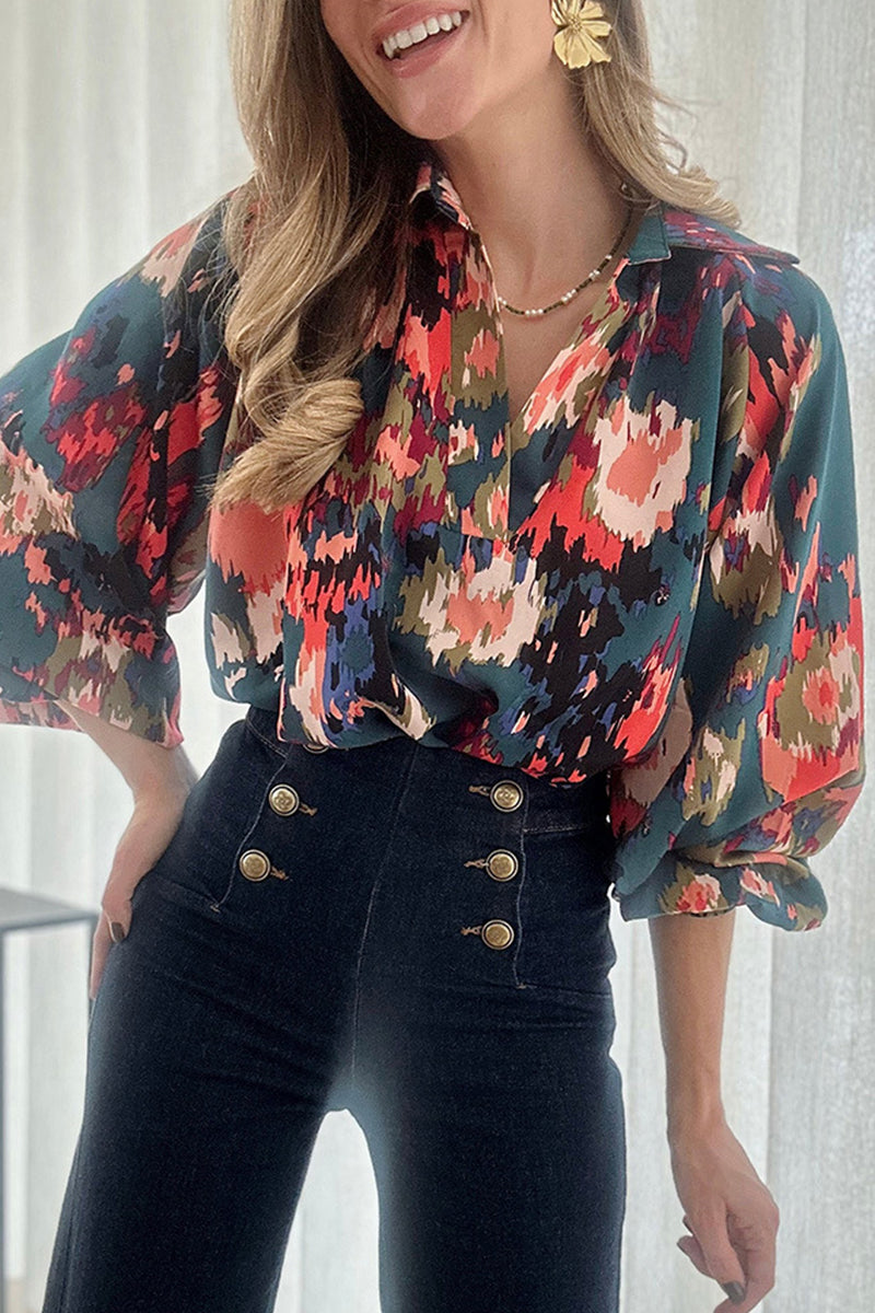 Lorena | Elegant printed patchwork V-neck tops for work