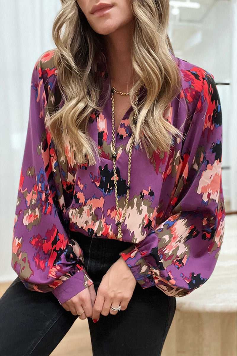 Lorena | Elegant printed patchwork V-neck tops for work