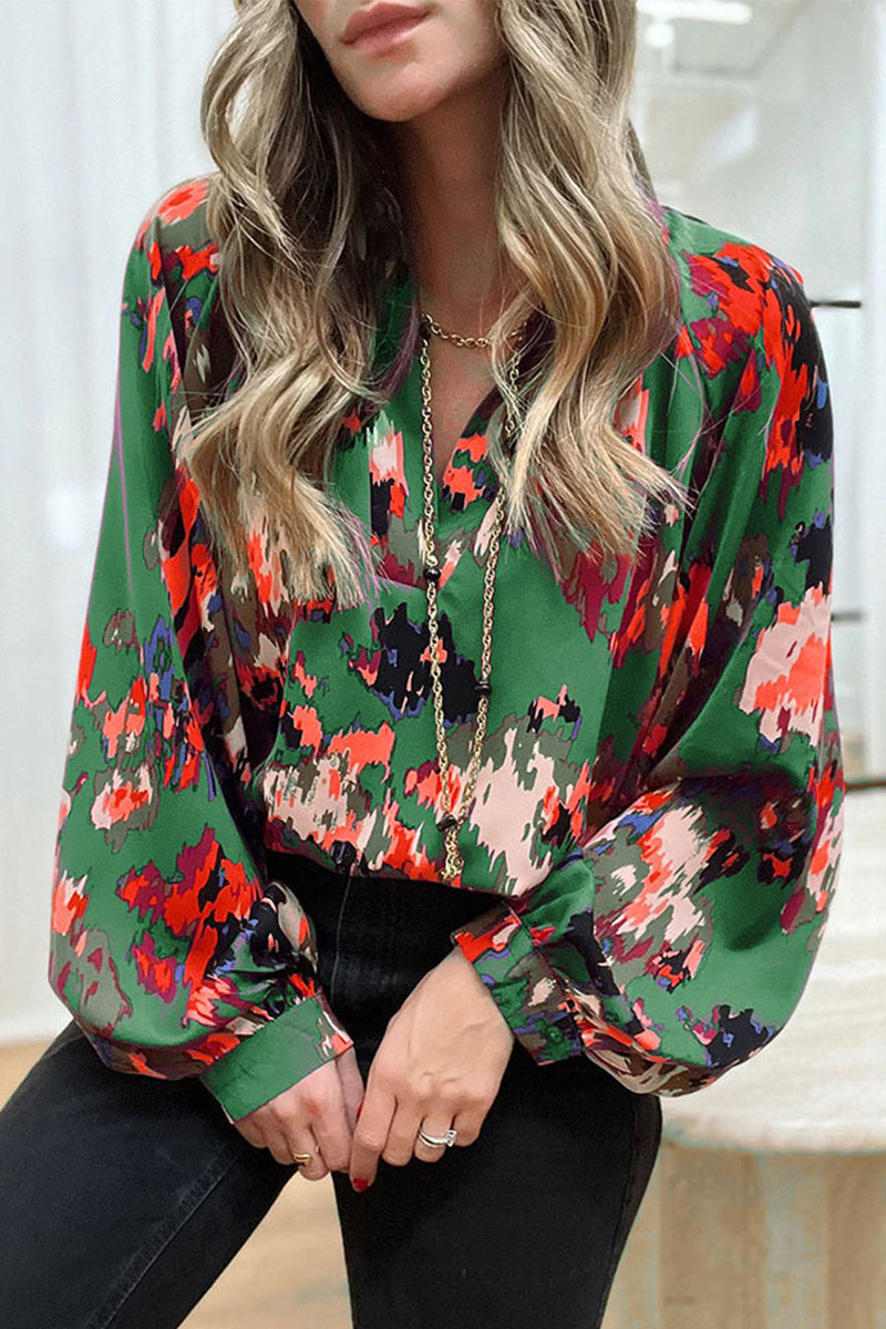 Lorena | Elegant printed patchwork V-neck tops for work