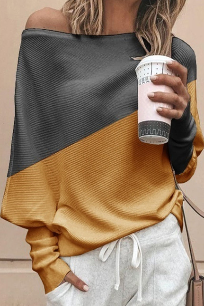 Lourdes | Street Solid Patchwork O Neck Mid Waist Tops