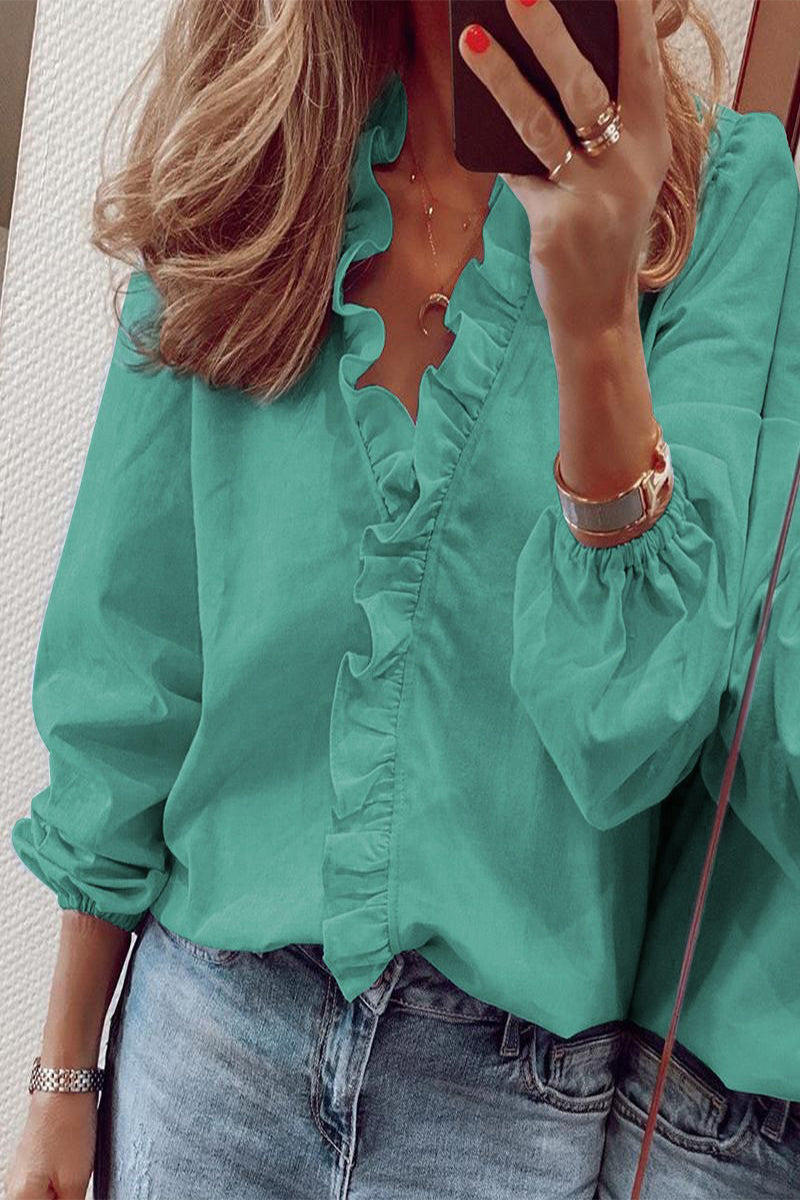Buchmann® | Blouse With Long Sleeves, V-Neck And Ruffles