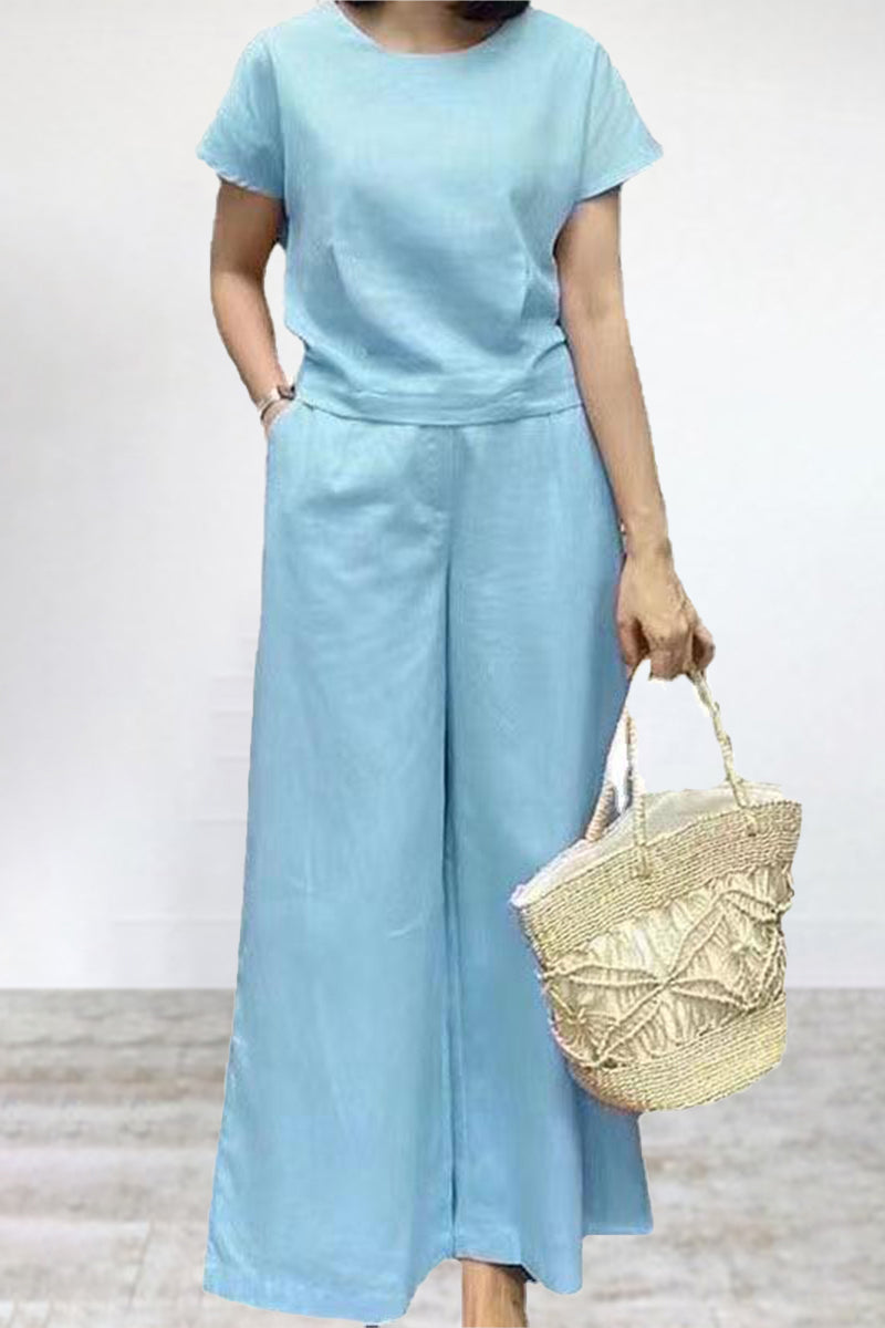 Erica® | Casual Crew Neck T-Shirt & Wide Leg Pants Set