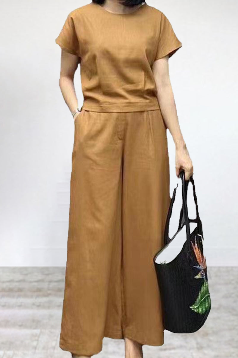 Erica® | Casual Crew Neck T-Shirt & Wide Leg Pants Set