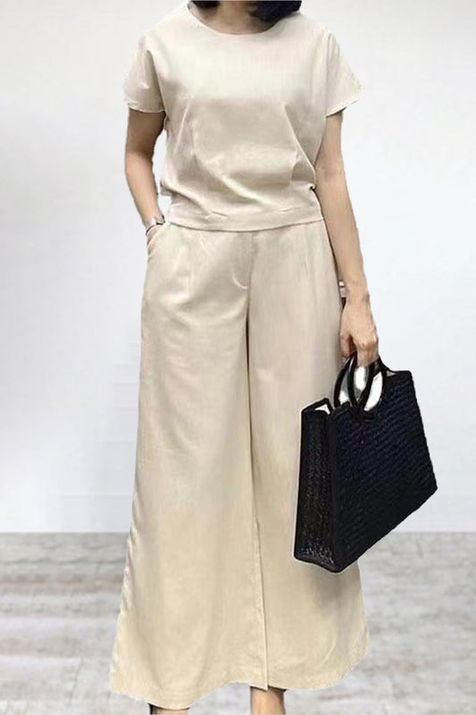 Erica® | Casual Crew Neck T-Shirt & Wide Leg Pants Set