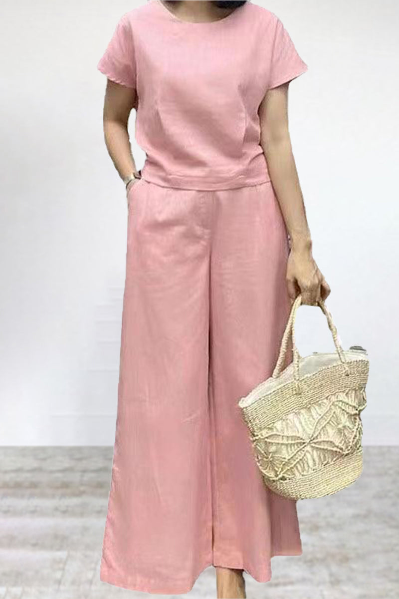 Erica® | Casual Crew Neck T-Shirt & Wide Leg Pants Set