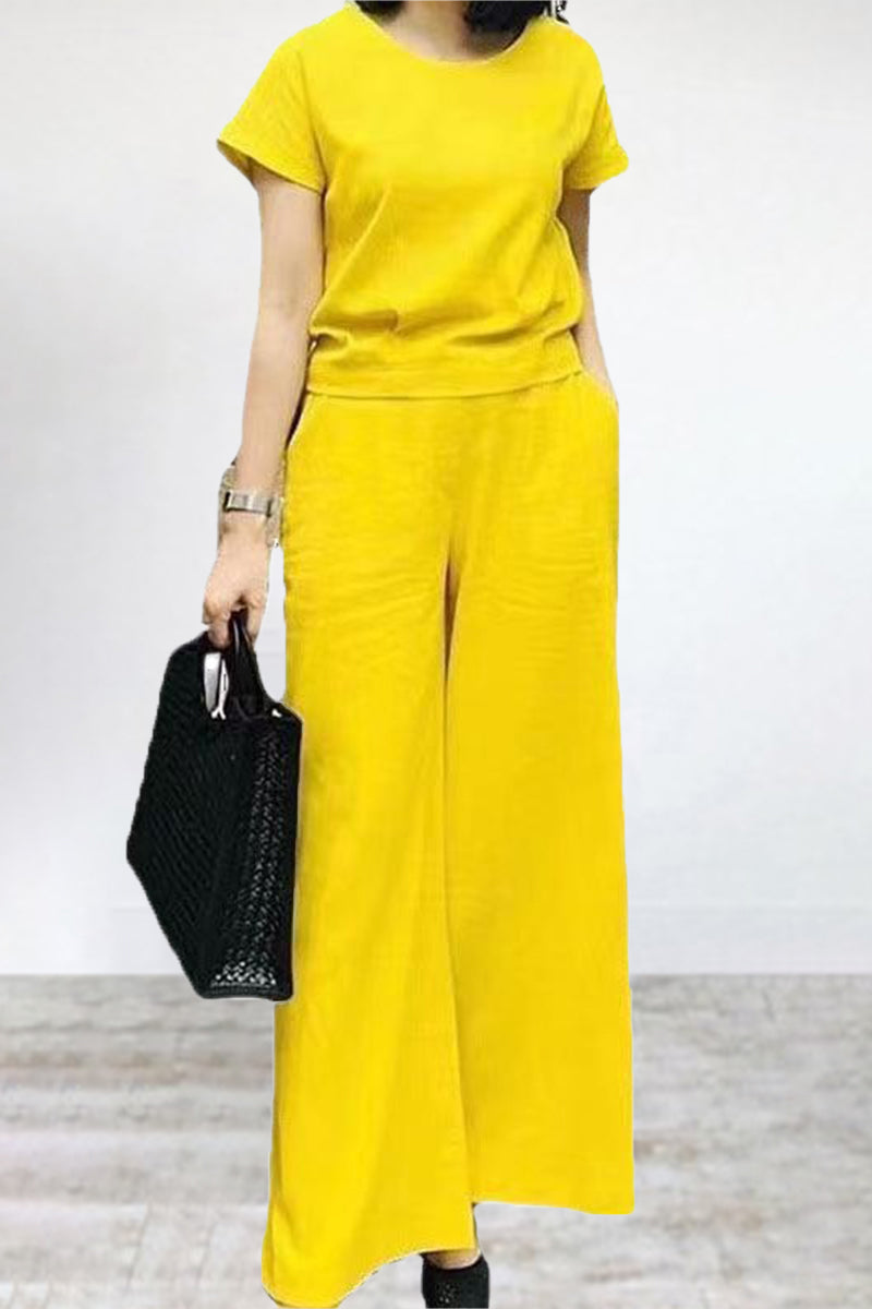 Erica® | Casual Crew Neck T-Shirt & Wide Leg Pants Set