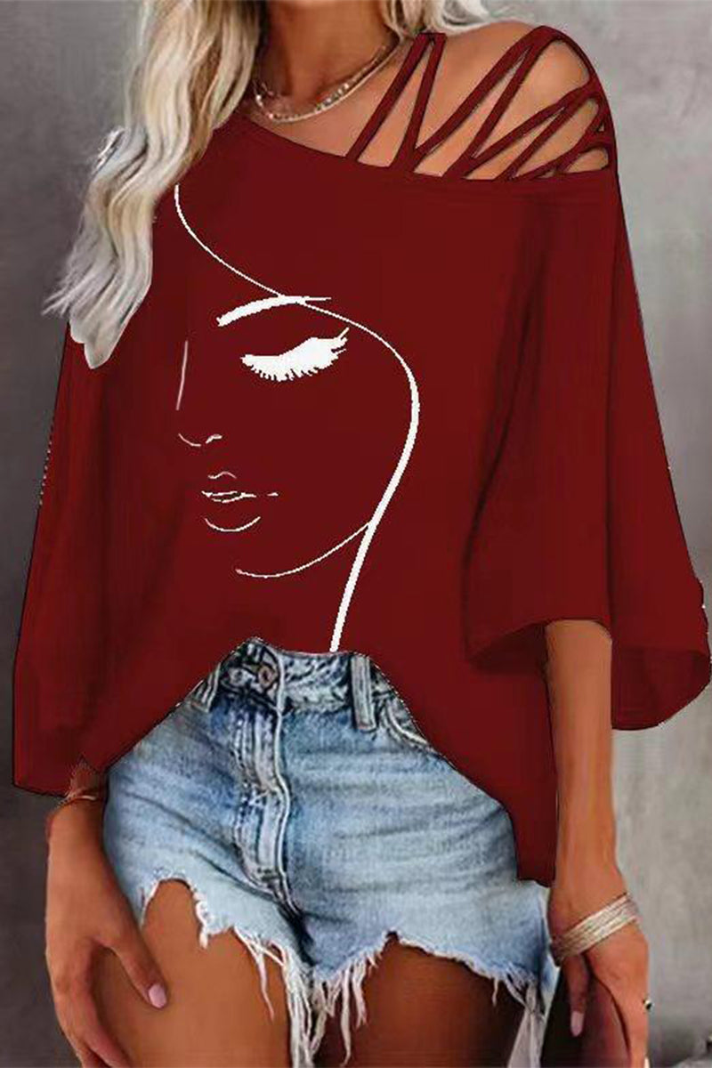 Malena | Casually printed patchwork T-shirts with a slanted collar