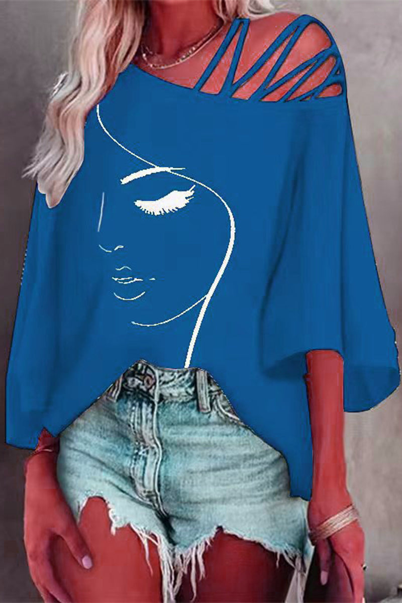 Malena | Casually printed patchwork T-shirts with a slanted collar