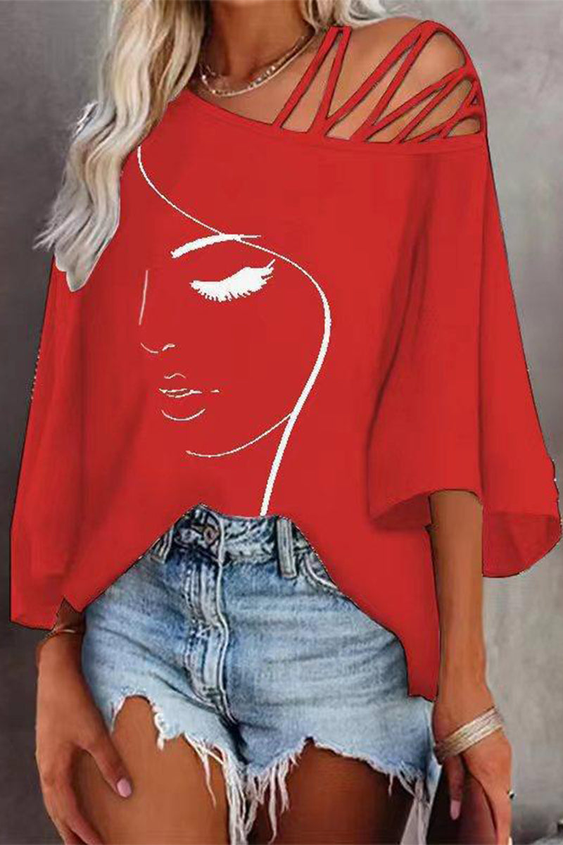 Malena | Casually printed patchwork T-shirts with a slanted collar