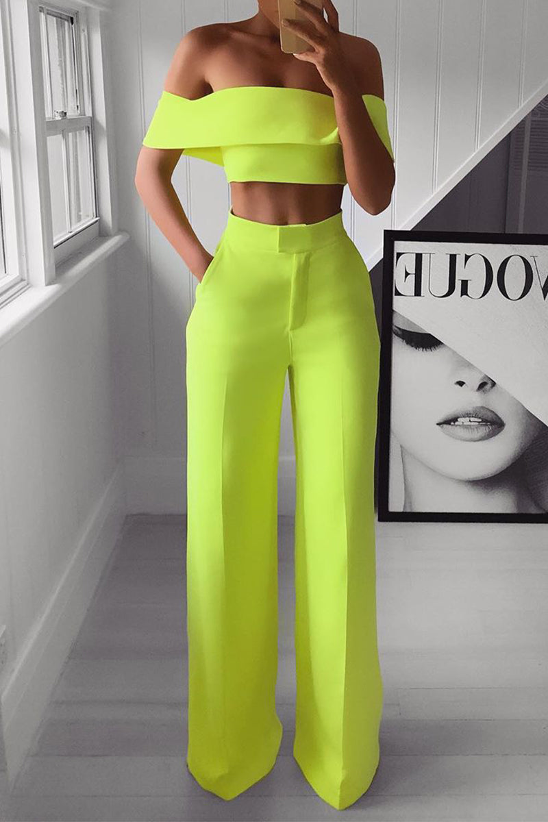 Ester® | Elegant Off-The-Shoulder Crop Top And High-Waisted Pants Set