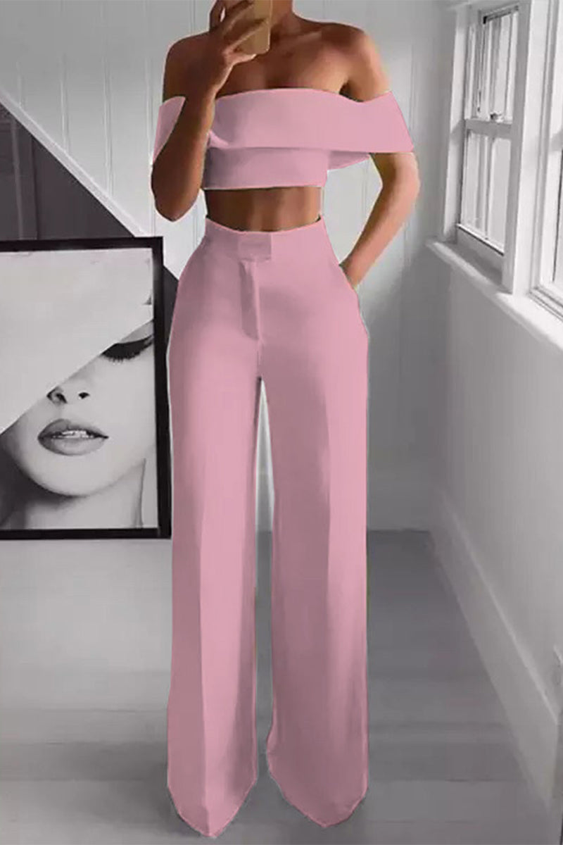 Ester® | Elegant Off-The-Shoulder Crop Top And High-Waisted Pants Set