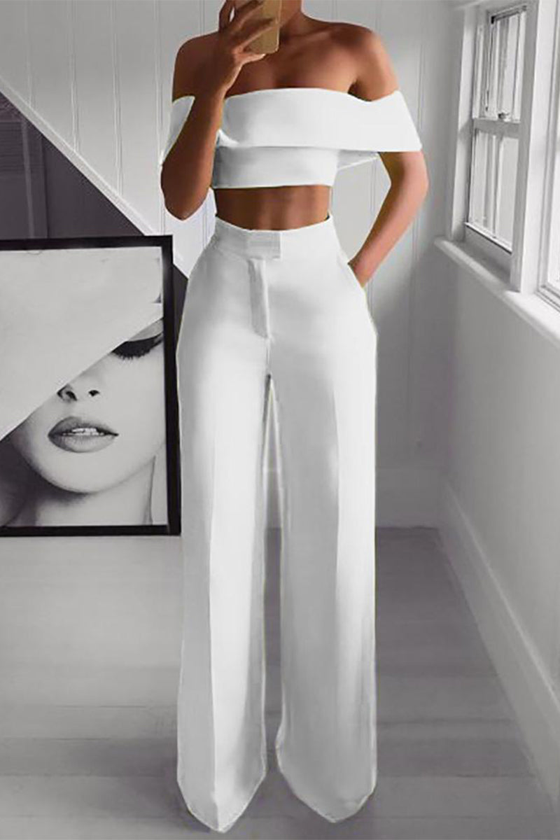 Ester® | Elegant Off-The-Shoulder Crop Top And High-Waisted Pants Set