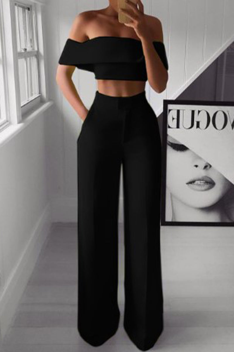 Ester® | Elegant Off-The-Shoulder Crop Top And High-Waisted Pants Set