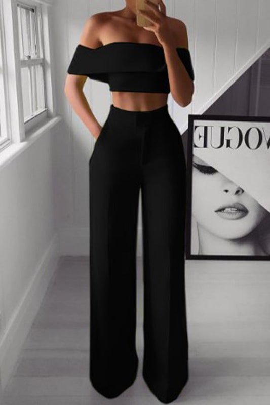Ester® | Elegant Off-The-Shoulder Crop Top And High-Waisted Pants Set