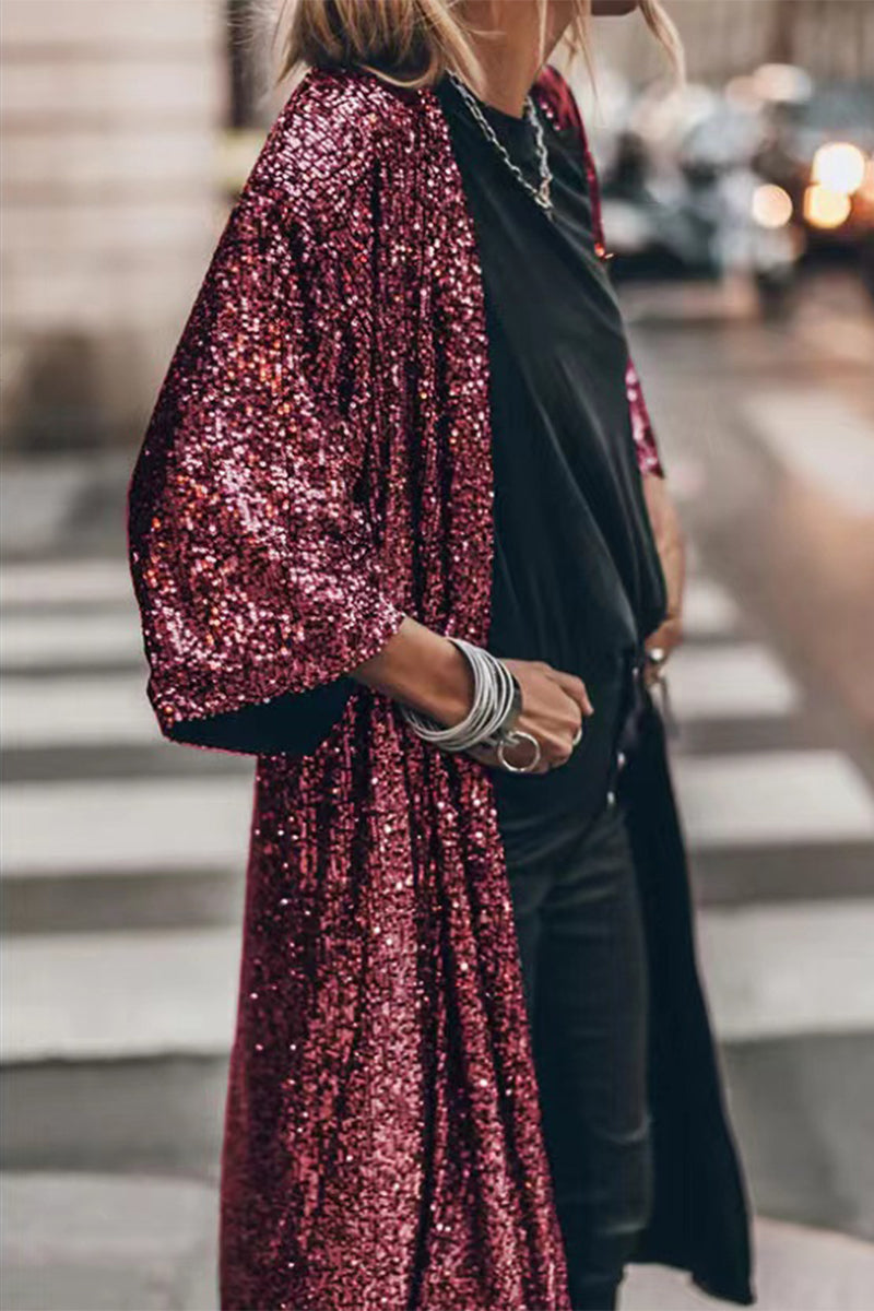 Maribel | Casual street solid sequin sequin scoop neck outerwear