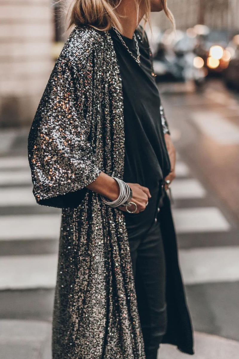 Maribel | Casual street solid sequin sequin scoop neck outerwear