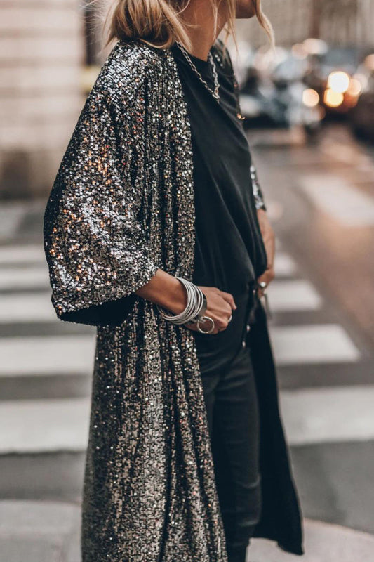 Maribel | Casual street solid sequin sequin scoop neck outerwear