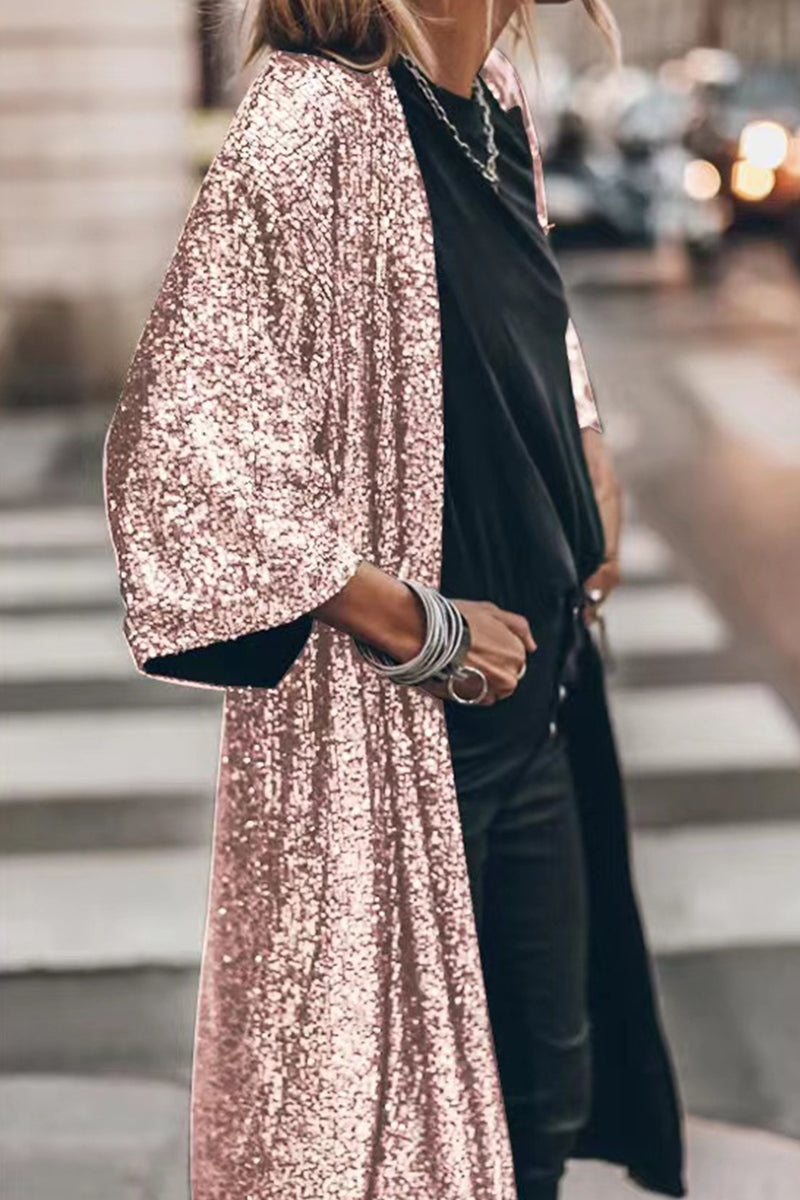 Maribel | Casual street solid sequin sequin scoop neck outerwear