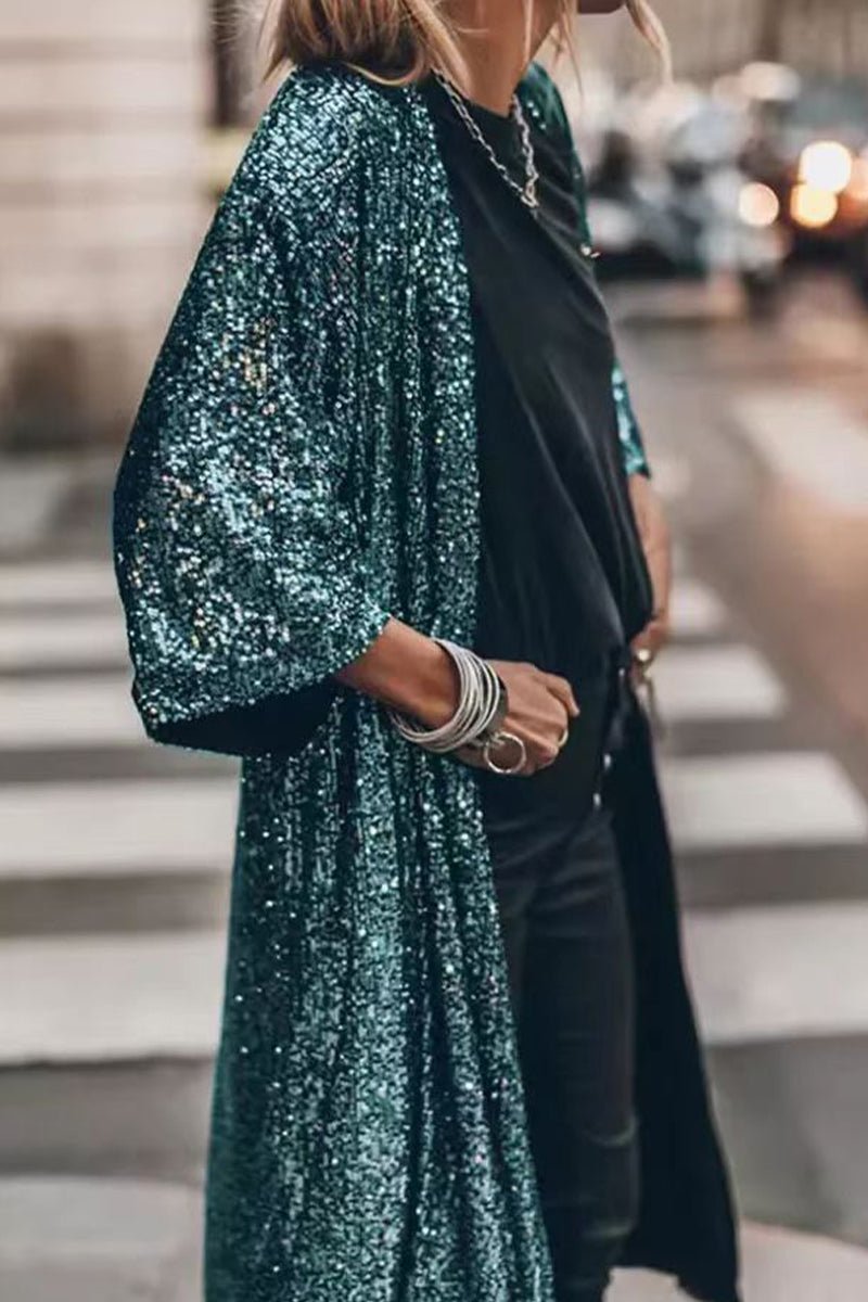 Maribel | Casual street solid sequin sequin scoop neck outerwear