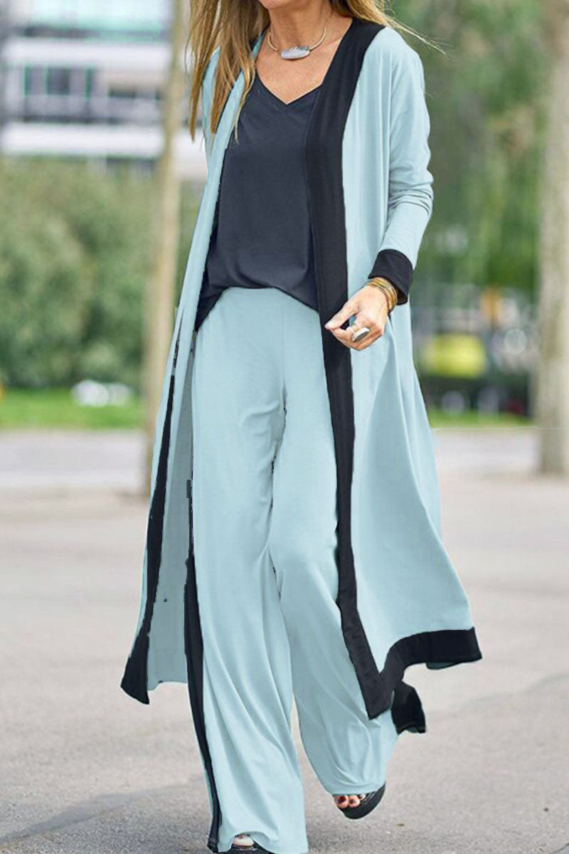 Reina | Casual elegant patchwork contrast V-neck long sleeve three piece suit