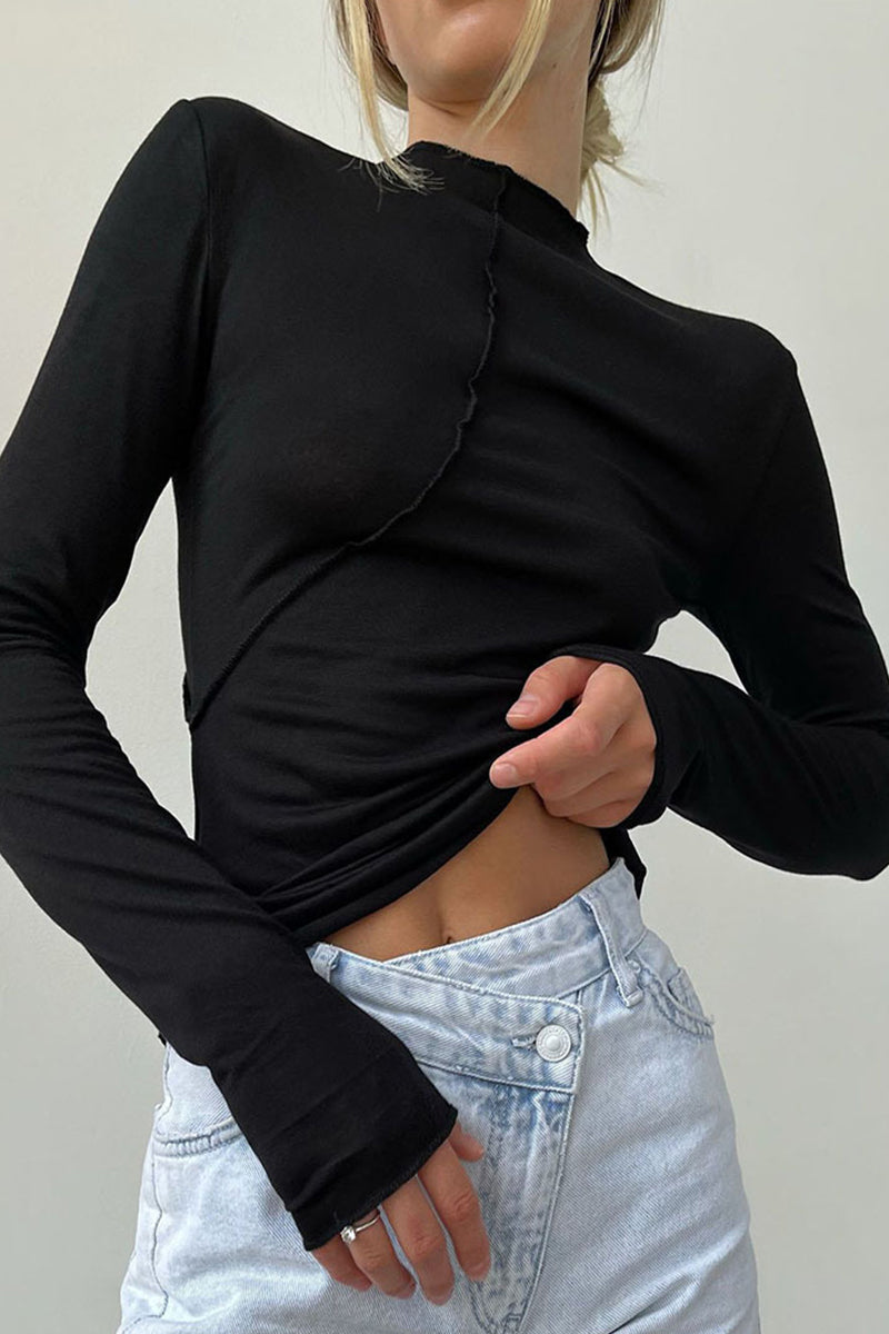 Nancy | Casual plain solid color half turtleneck tops