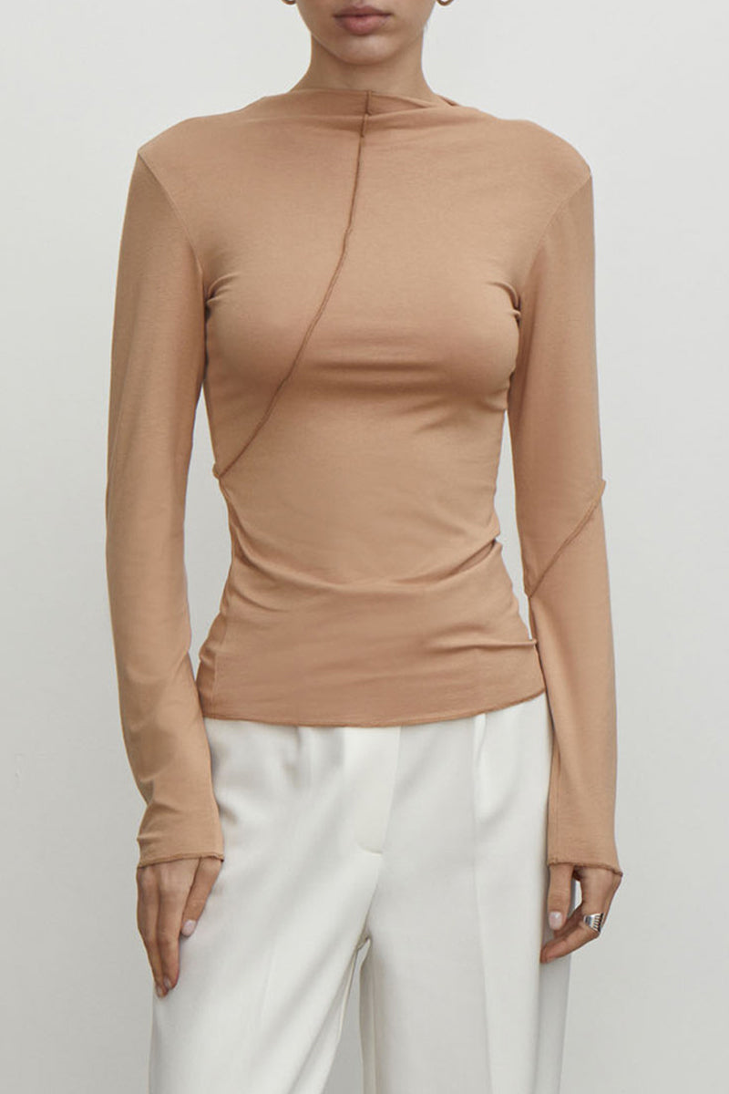 Nancy | Casual plain solid color half turtleneck tops