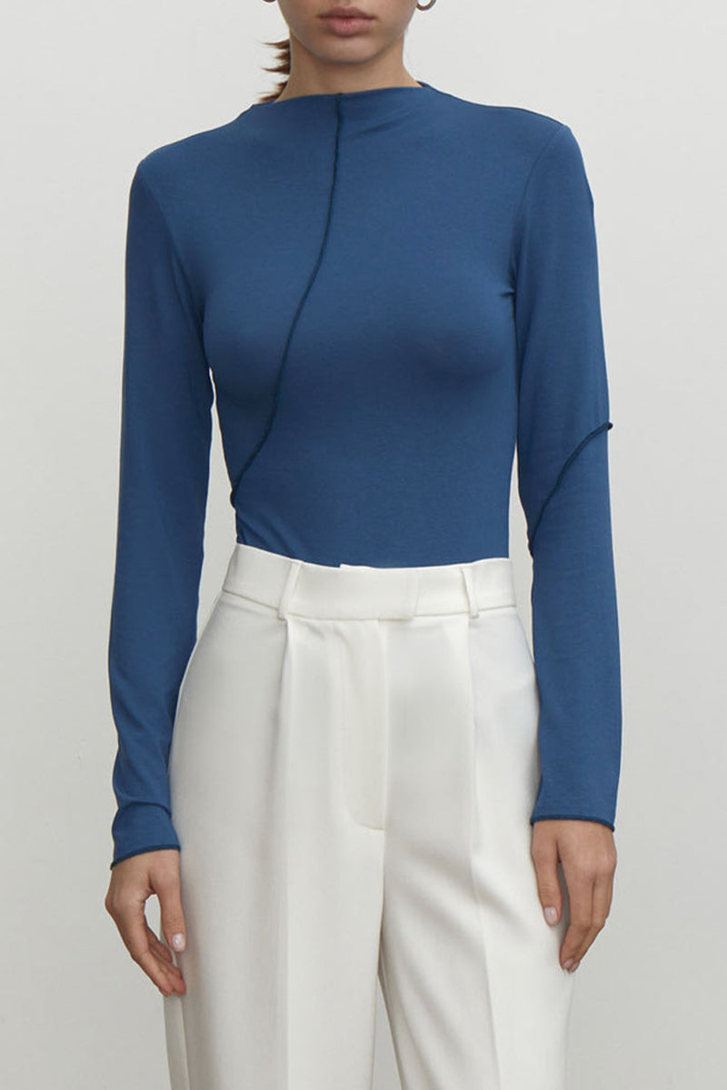 Nancy | Casual plain solid color half turtleneck tops