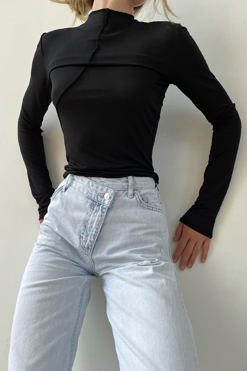 Nancy | Casual plain solid color half turtleneck tops