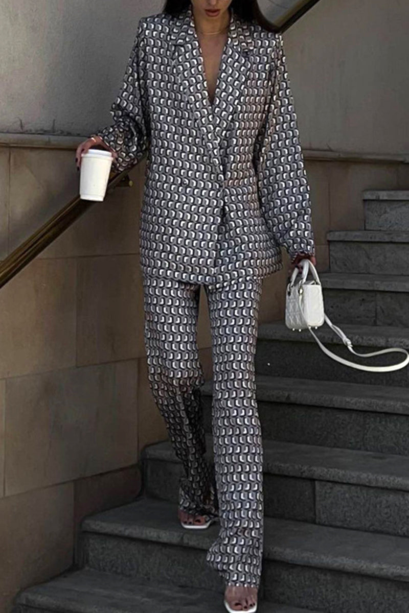 Natividad | Casual Street Animal Print Patchwork Turndown Collar Long Sleeve Two Piece Suit