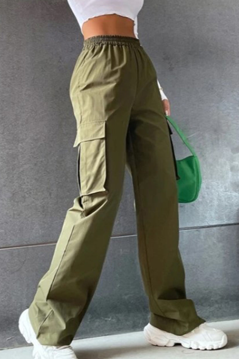 Noemí | Solid loose solid color mid waist pants with pockets