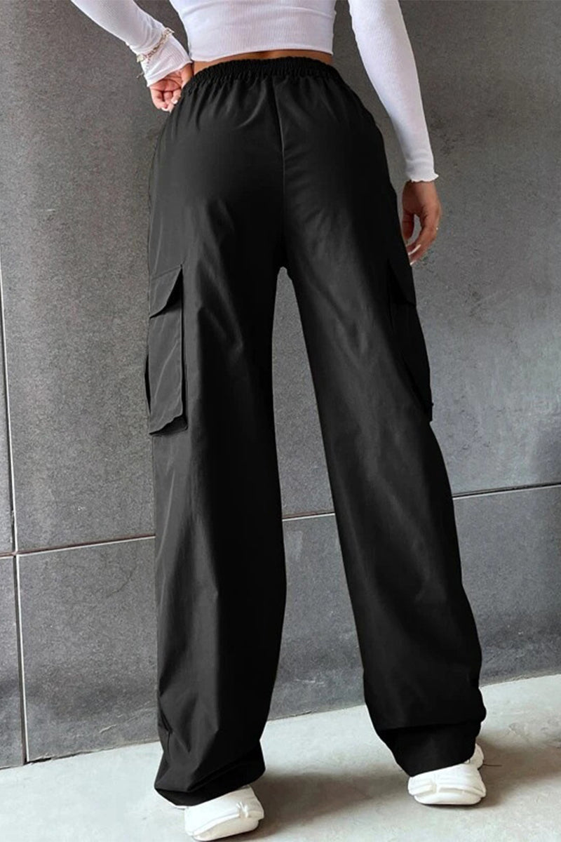 Noemí | Solid loose solid color mid waist pants with pockets