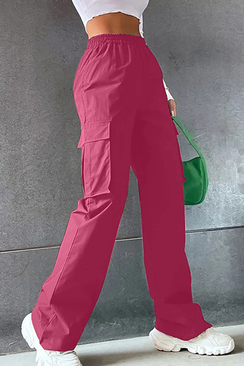 Noemí | Solid loose solid color mid waist pants with pockets
