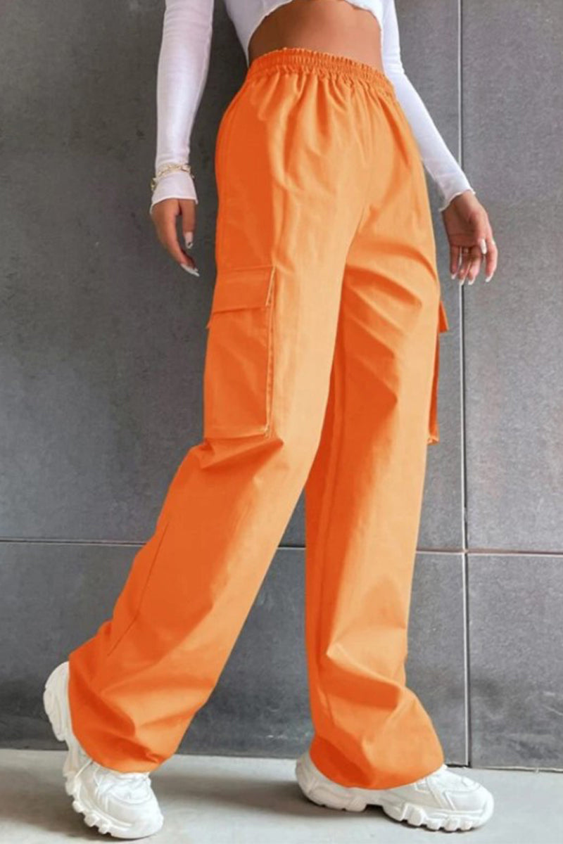 Noemí | Solid loose solid color mid waist pants with pockets
