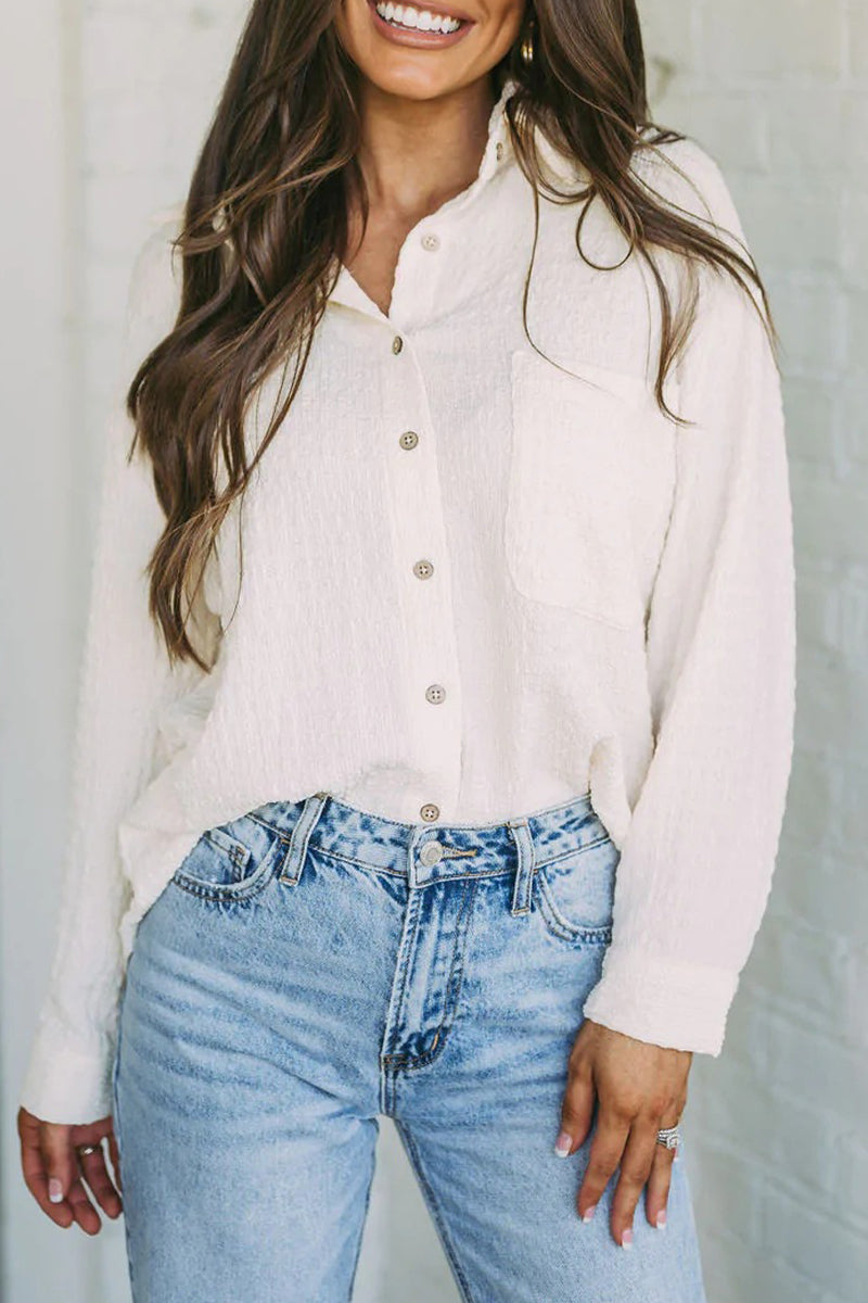 Olga | Simple tops with a plain turn-down collar and pockets