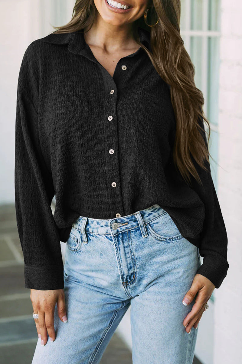 Olga | Simple tops with a plain turn-down collar and pockets