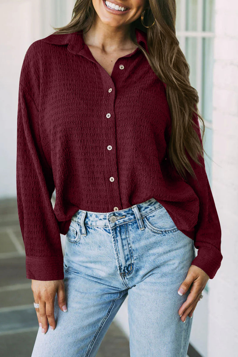 Olga | Simple tops with a plain turn-down collar and pockets