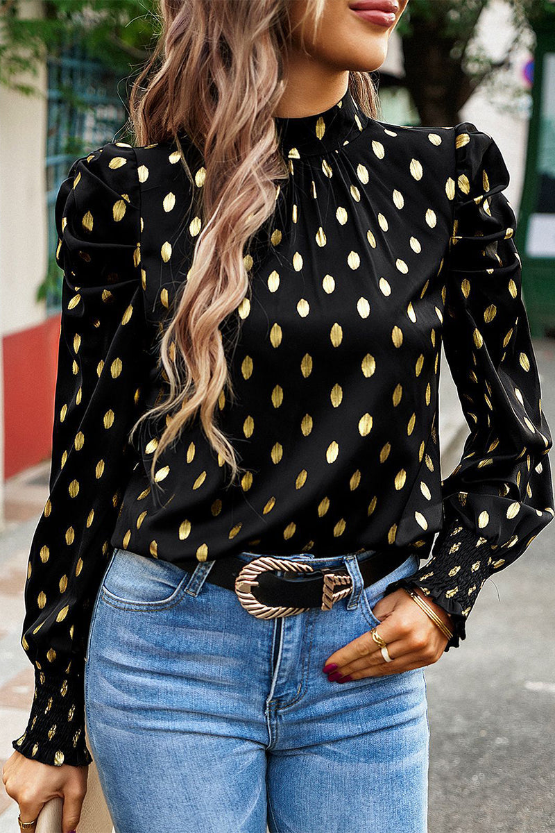 Marilena® | Elegant High-Neck, Long-Sleeved Polka Dot Blouse