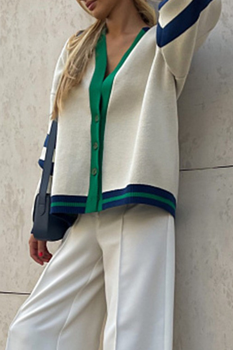 Pilar | Casual color block tops with contrast V-neck