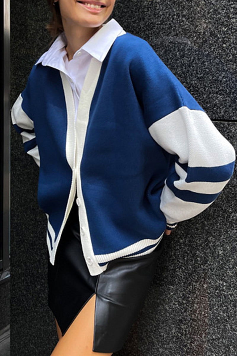 Pilar | Casual color block tops with contrast V-neck