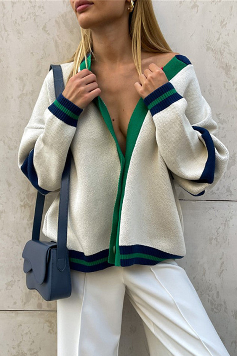 Pilar | Casual color block tops with contrast V-neck