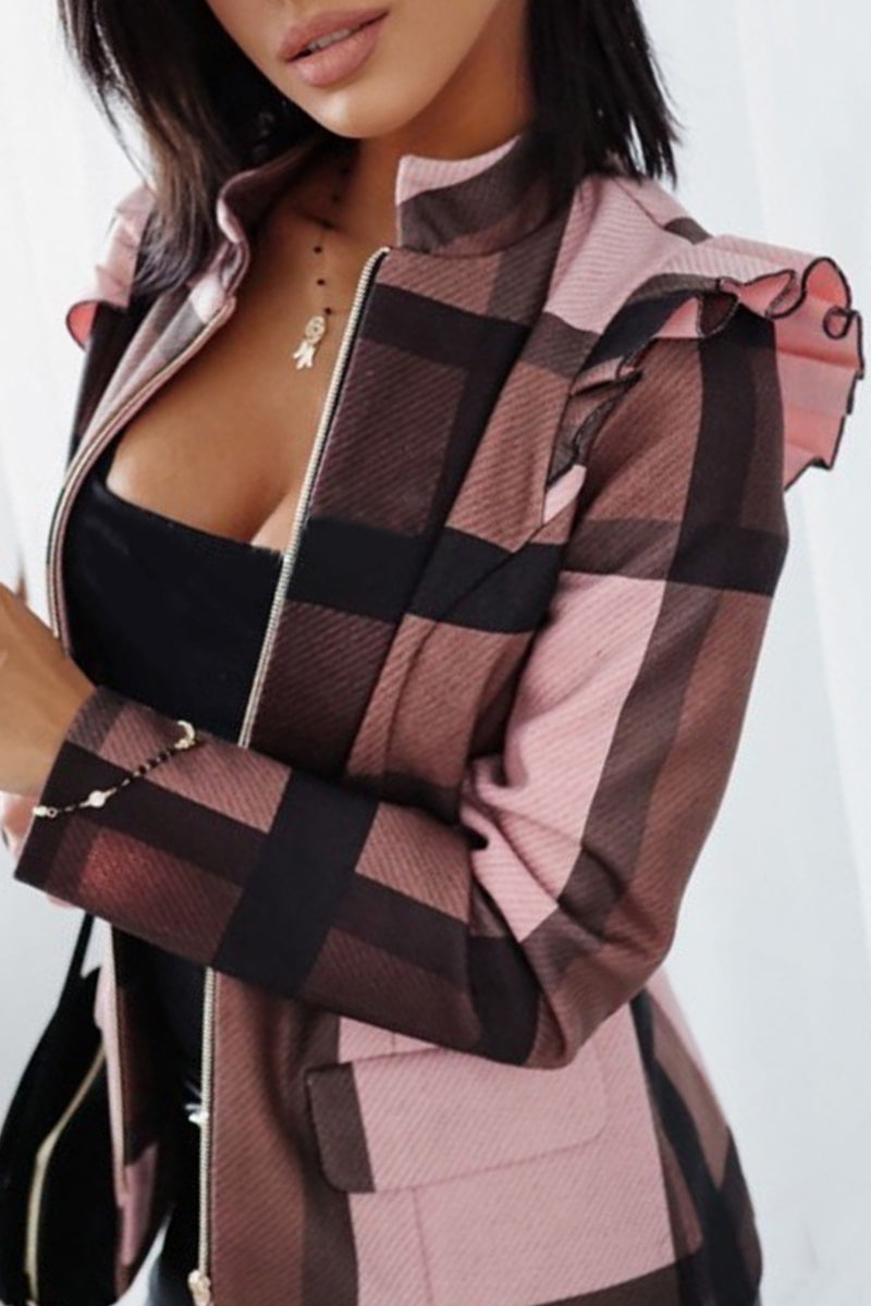 Rita | Casual checkered contrast half turtleneck outerwear