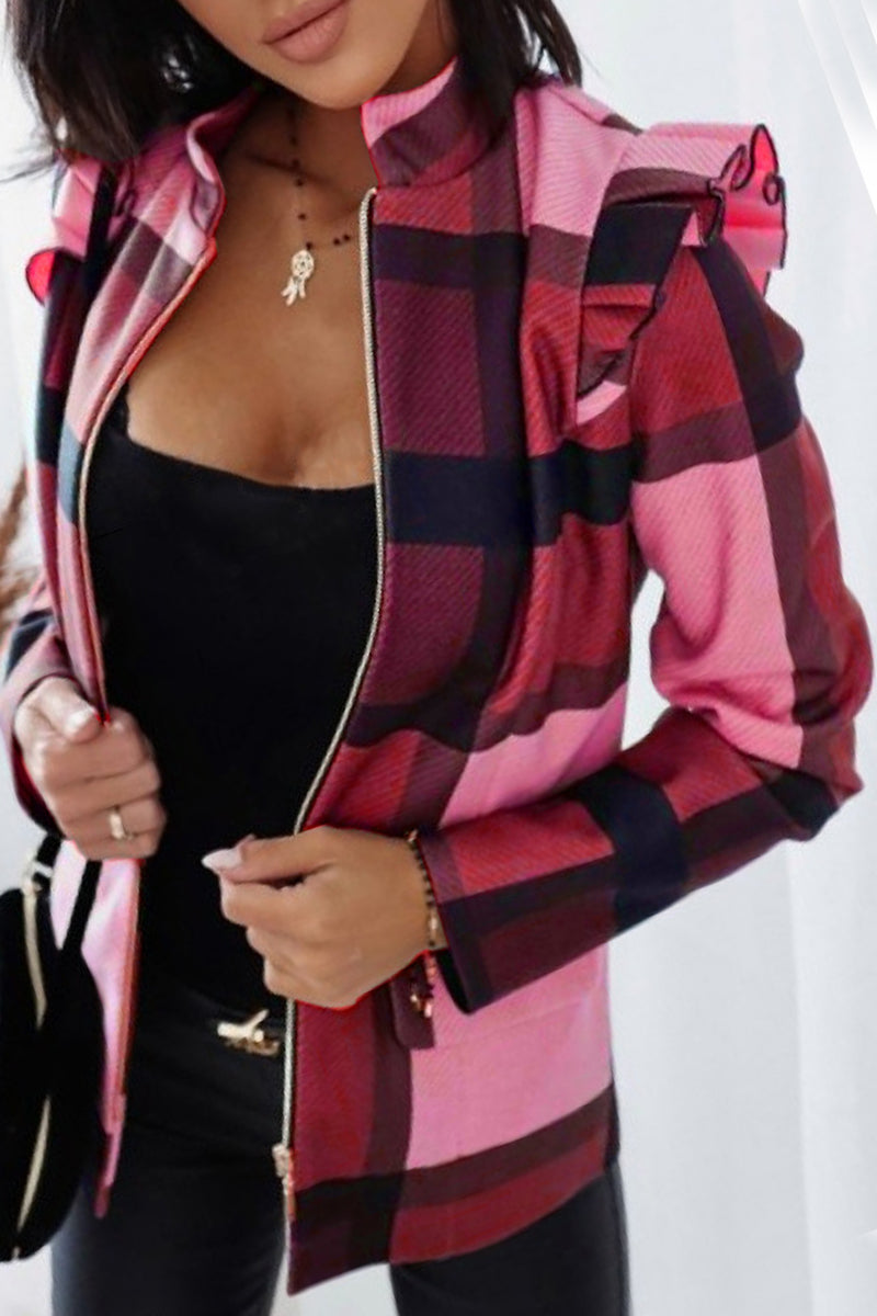 Rita | Casual checkered contrast half turtleneck outerwear