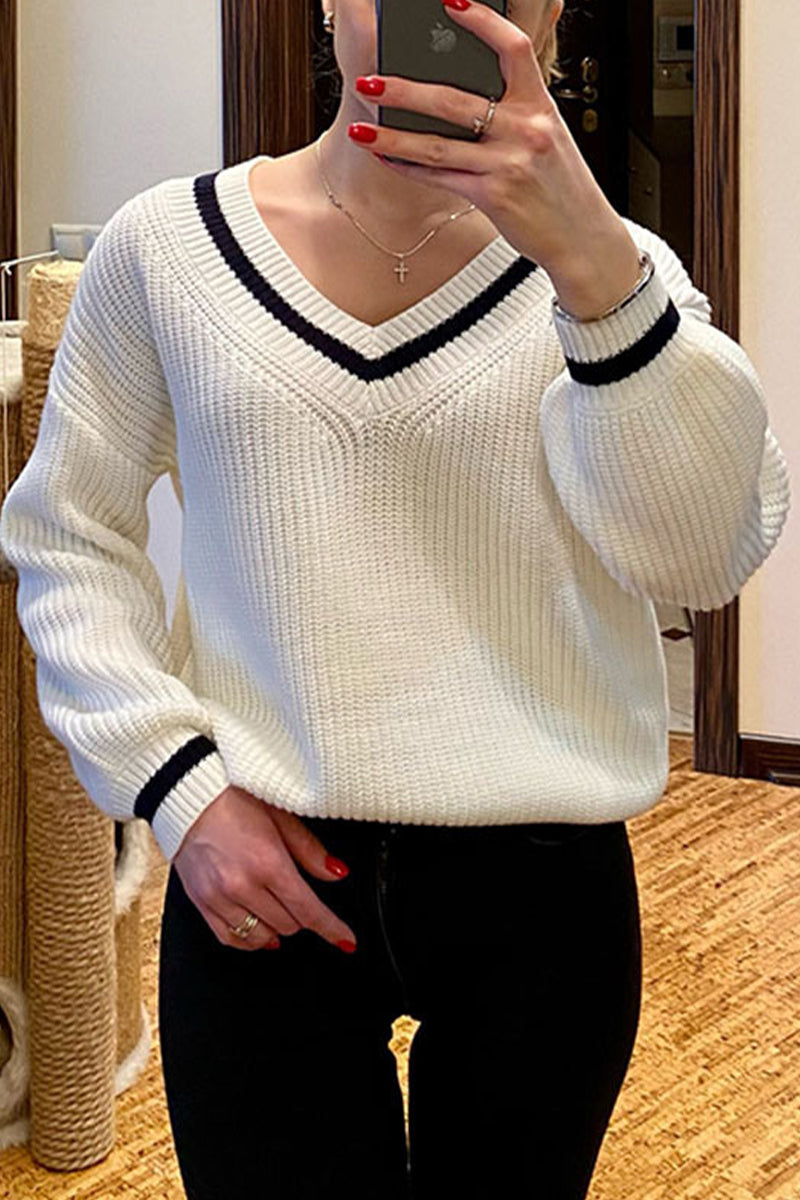 Romina | Casual, simple, solid V-neck patchwork tops
